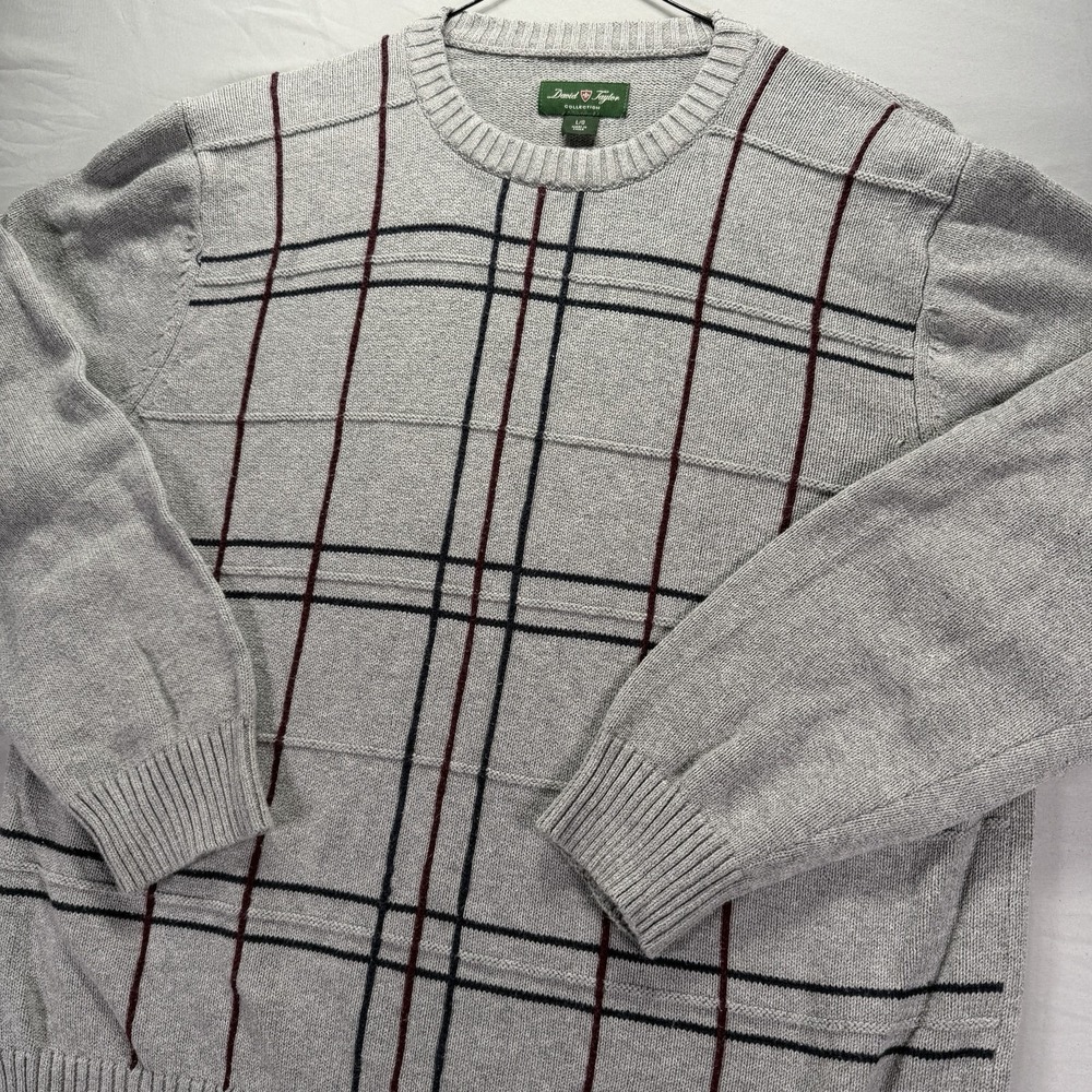 David Taylor Sweater Mens Large Gray Knit Grandpa Striped Geometric Cabincore